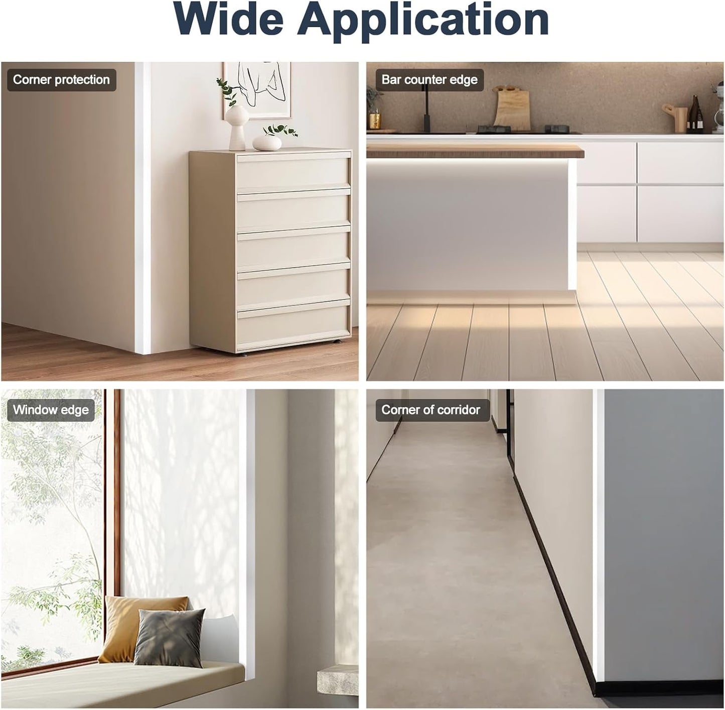 4PCS 45" White Metal Corner Protectors, Aluminum Self Adhesive Corner Guards, Metal Wall Edge Protector Strip, Furniture Corner Protectors, Wall Cabinet Baseboard Decoration 45" x 1"