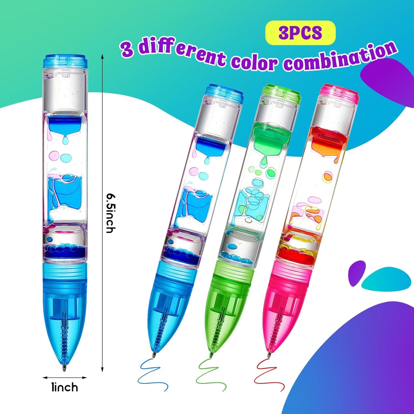 3 Pcs Liquid Motion Bubbler Pens Cool Pens Fidget Pen Fun Liquid Timer Pen Fidget Toys Office Desk Toys Novelty Gifts for Autism ADHD Anxiety Stress Relief Sensory Play (Red, Green, Blue)
