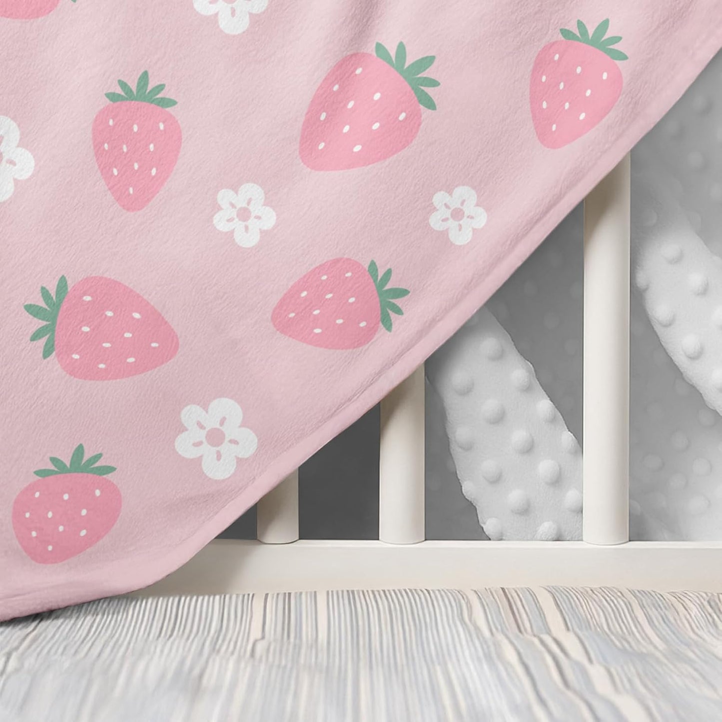 Strawberry Minky Baby Blanket 30 x 40 Inches for Girls, Soft Plush Receiving Blanket with Dotted Back, Gift for Toddler Newborn Infant Christmas Birthday Baby Shower
