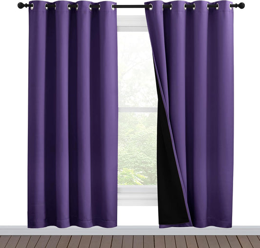 NICETOWN Lilac Purple Full Shade Curtain Panels, Pair of Energy Smart & Noise Blocking Out Blackout Drapes for Dining Room Window, Thermal Insulated Guest Room Lined Window Dressing, 55 x 78 inch