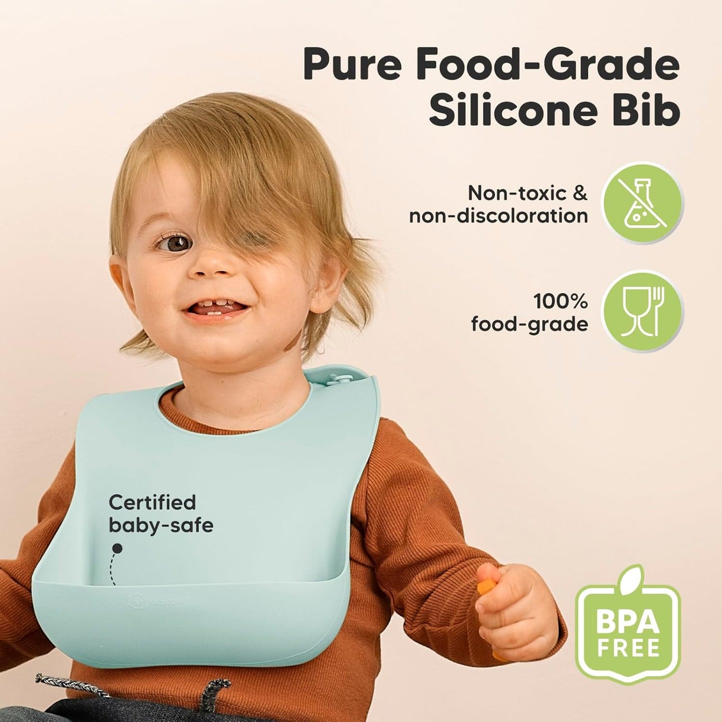 KeaBabies 2-Pack Silicone Baby Bibs for Eating - Sturdy Food-Grade Silicone Bibs for Babies Girl, Boy, Large Food Catcher, Clean & Put On Easily, Waterproof Toddler Feeding Essentials(Pastel Sky)