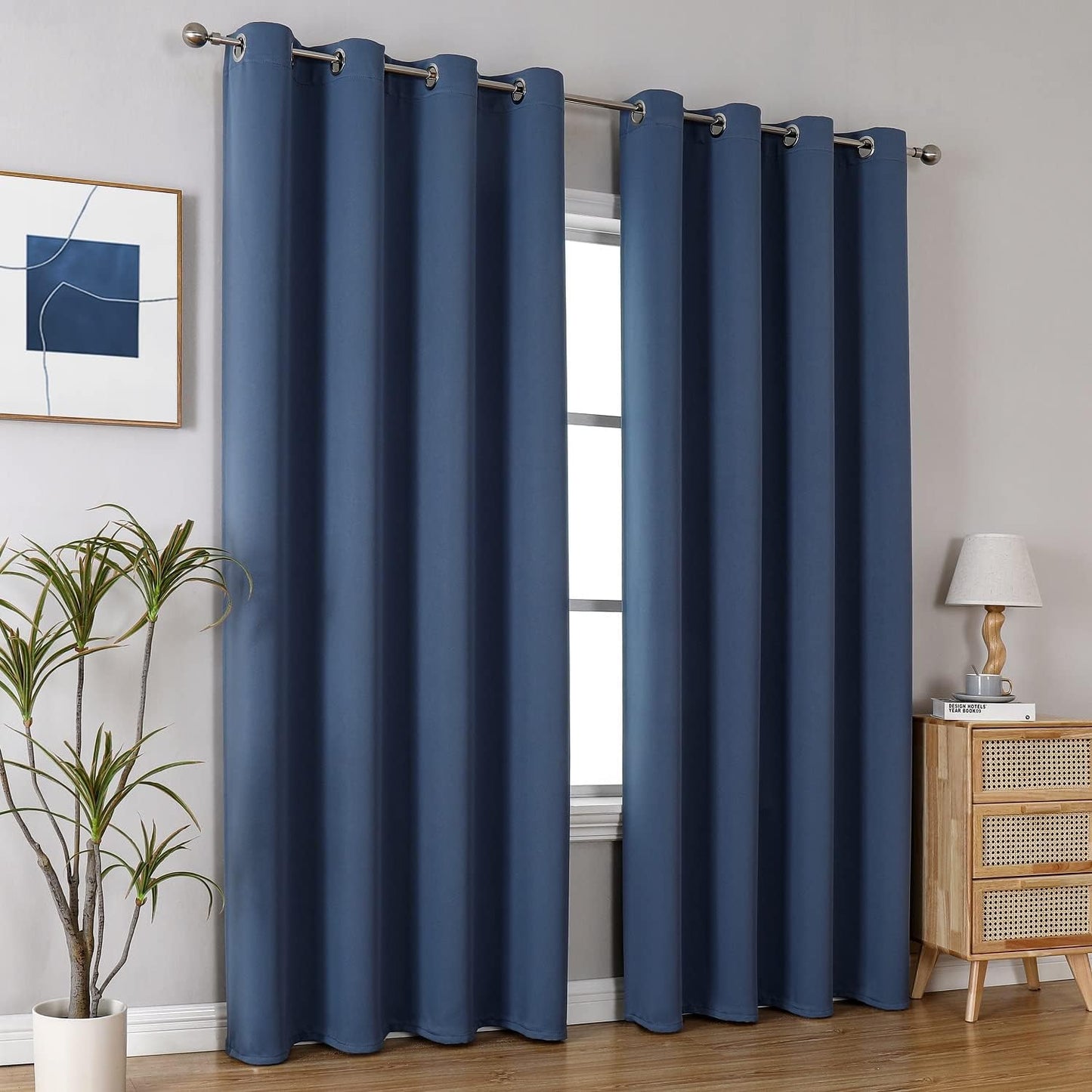 ChrisDowa Blackout Curtains 90 Inches Long 2 Panels Set for Living Room, Grommet Thermal Insulated Room Darkening Curtains for Bedroom (Stone Blue, 52 x 90 Inch)