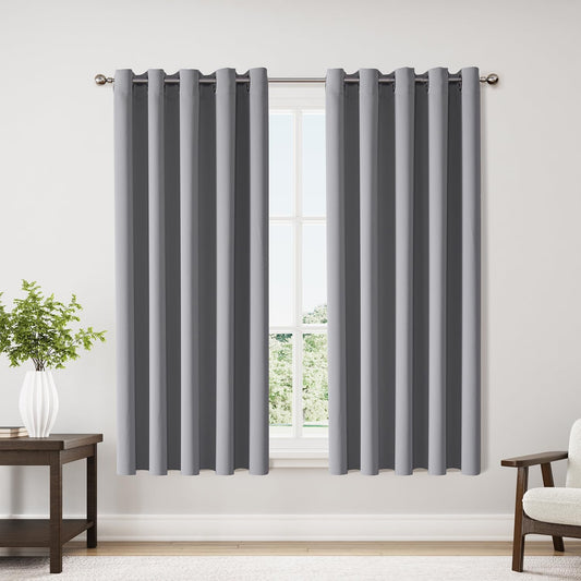 ChrisDowa Blackout Curtains 70 inches Wide for Bedroom - 2 Panels Set Extra Wide Grommet Thermal Insulated Room Darkening Curtains for Living Room (Light Grey, 70 x 63 Inch)