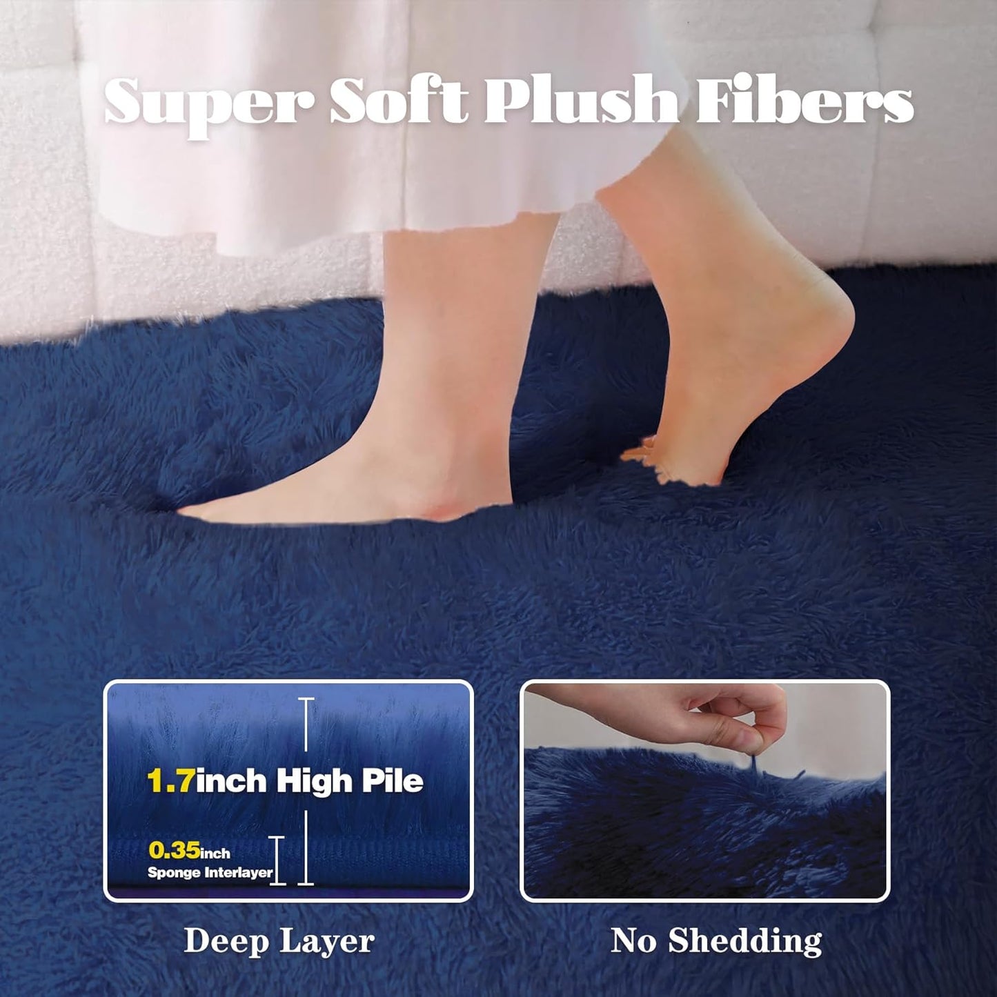 4FT Round Rug for Bedroom: Fluffy Shag Soft Washable Rugs Circle Small Fuzzy Plush Indoor Carpet for Living Room Nursery Playroom Dorm Kids Girls Boys Room (Navy Blue, 4'x4')