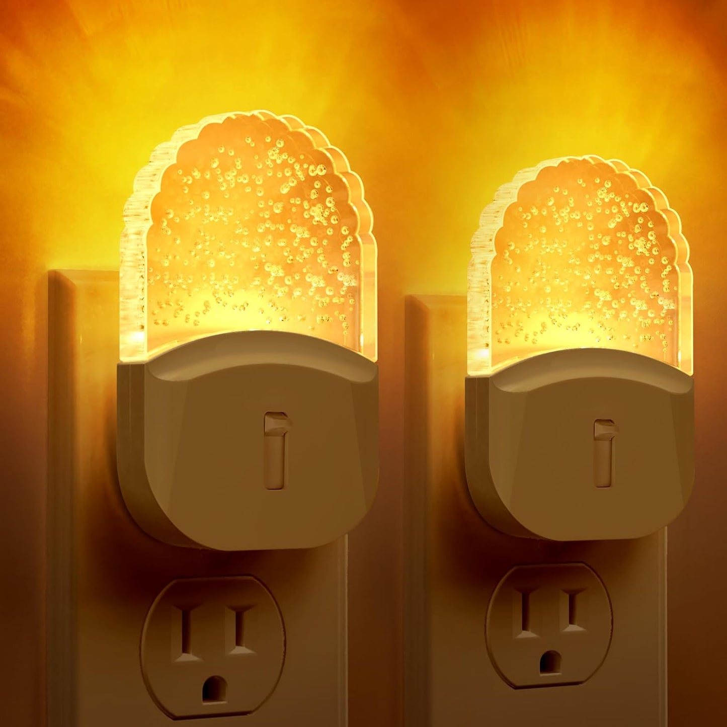 Briignite Led Night Light, Night Lights Plug into Wall, Night Light for Kids 2Pack, Amber Yellow Nightlight Plug in, Dimmable with Dusk to Dawn Sensor for Bedroom, Bathroom Stair,Hallway