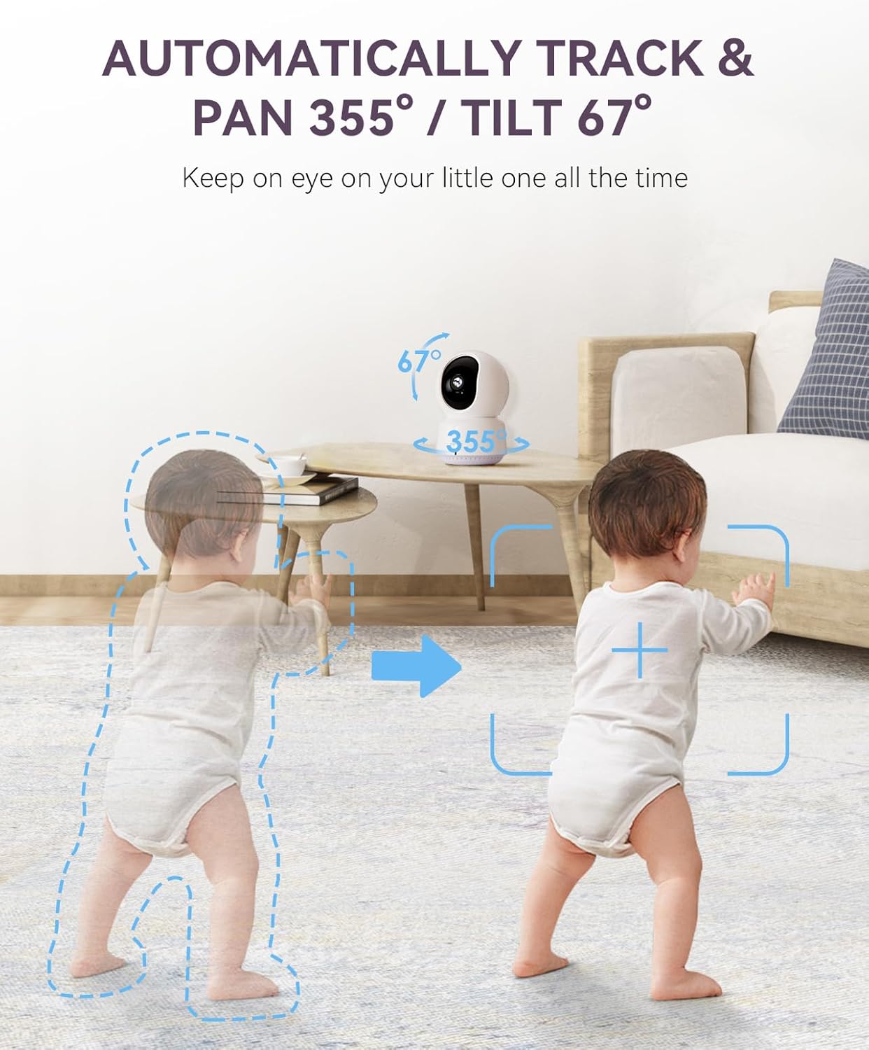 Smart WiFi Baby Monitor - 5" 1080P Split Screen & 2K Camera App Control, Motion Alerts, Sound Detection, HD Night Vision, 5050mAh Battery, 2-Way Talk, Multi-User, Triple Security, 1600ft Range