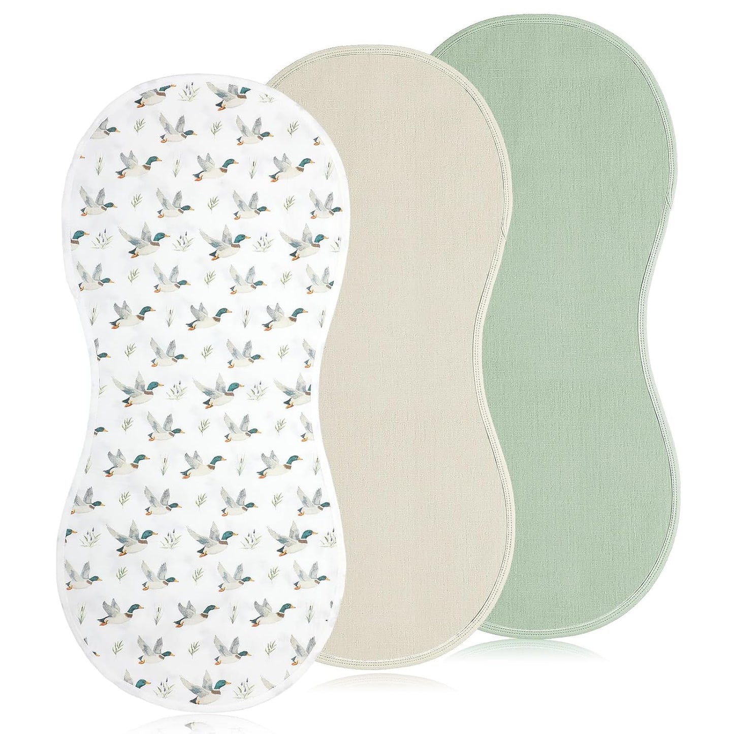 3 Pcs Changing Pad Liners Fits in Peanut Shape Changing Pad Waterproof Diaper Mats Organic Cotton Peanut Mats are Warm on a Baby's Back, Washable Reusable (Mallard Duck,Flaxen)