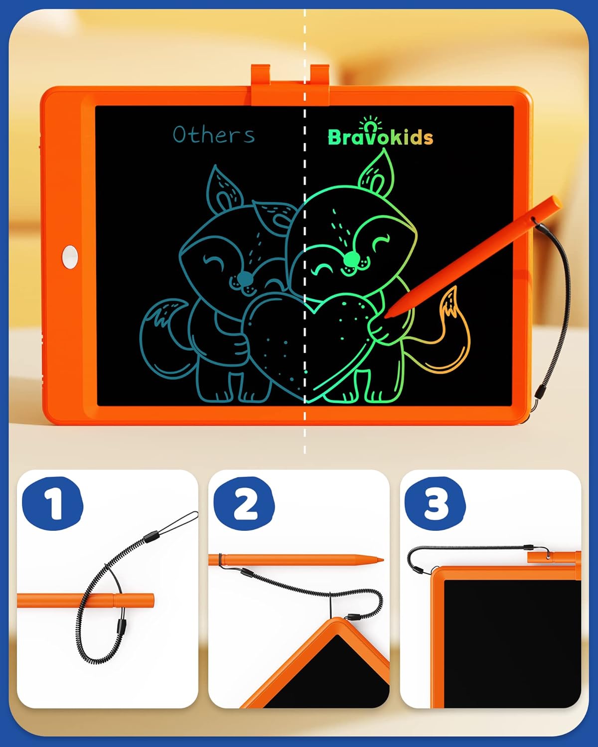 Bravokids LCD Writing Tablet for 3-8 Year Olds - 10 Inch Doodle Board Electronic Drawing Pad, Educational Gift for Kids (Orange)