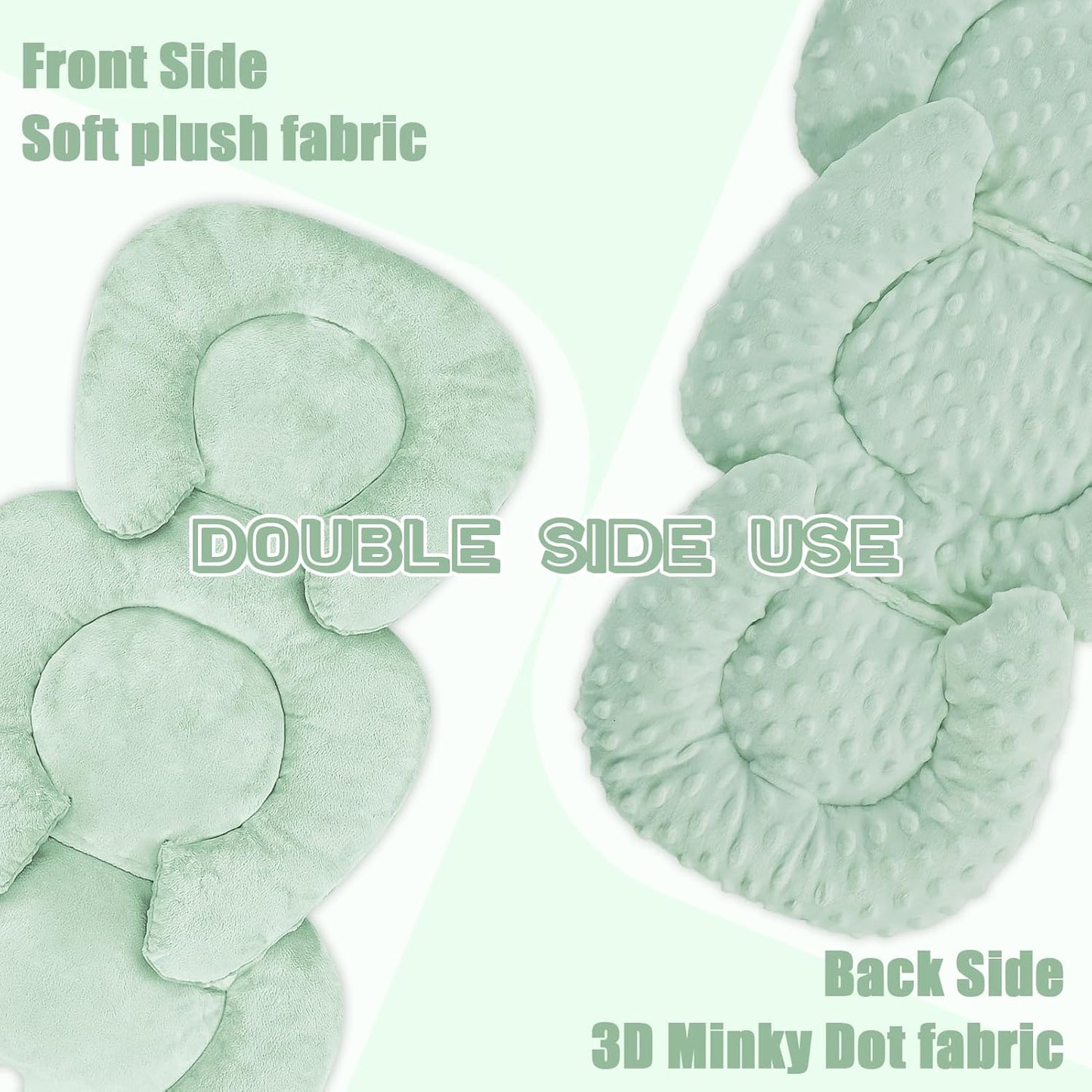 GFU Infant Car Seat Insert Head and Body Support, Reversible Newborn Insert for Carseat with Strap Pads, Soft Stroller Cushion Pillow Insert for Boys and Girls, Fits for Stroller, Swing, Green