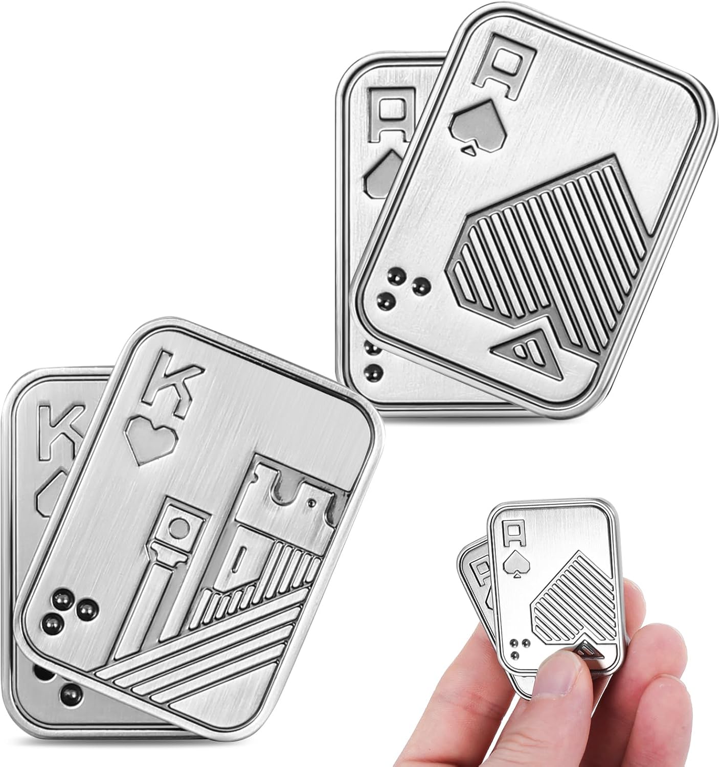 2Pcs Metal Fidget Slider, Metal Fidget Toy Fidget Slider for Adults Magnet Fidget Toy EDC Fidget Clicker Metal Poker Push Card Fidget Slider Stress Relief Toy,Silver