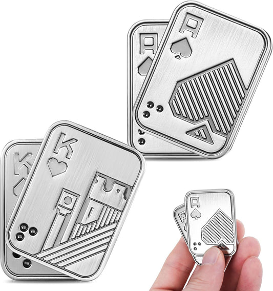 2Pcs Metal Fidget Slider, Metal Fidget Toy Fidget Slider for Adults Magnet Fidget Toy EDC Fidget Clicker Metal Poker Push Card Fidget Slider Stress Relief Toy,Silver