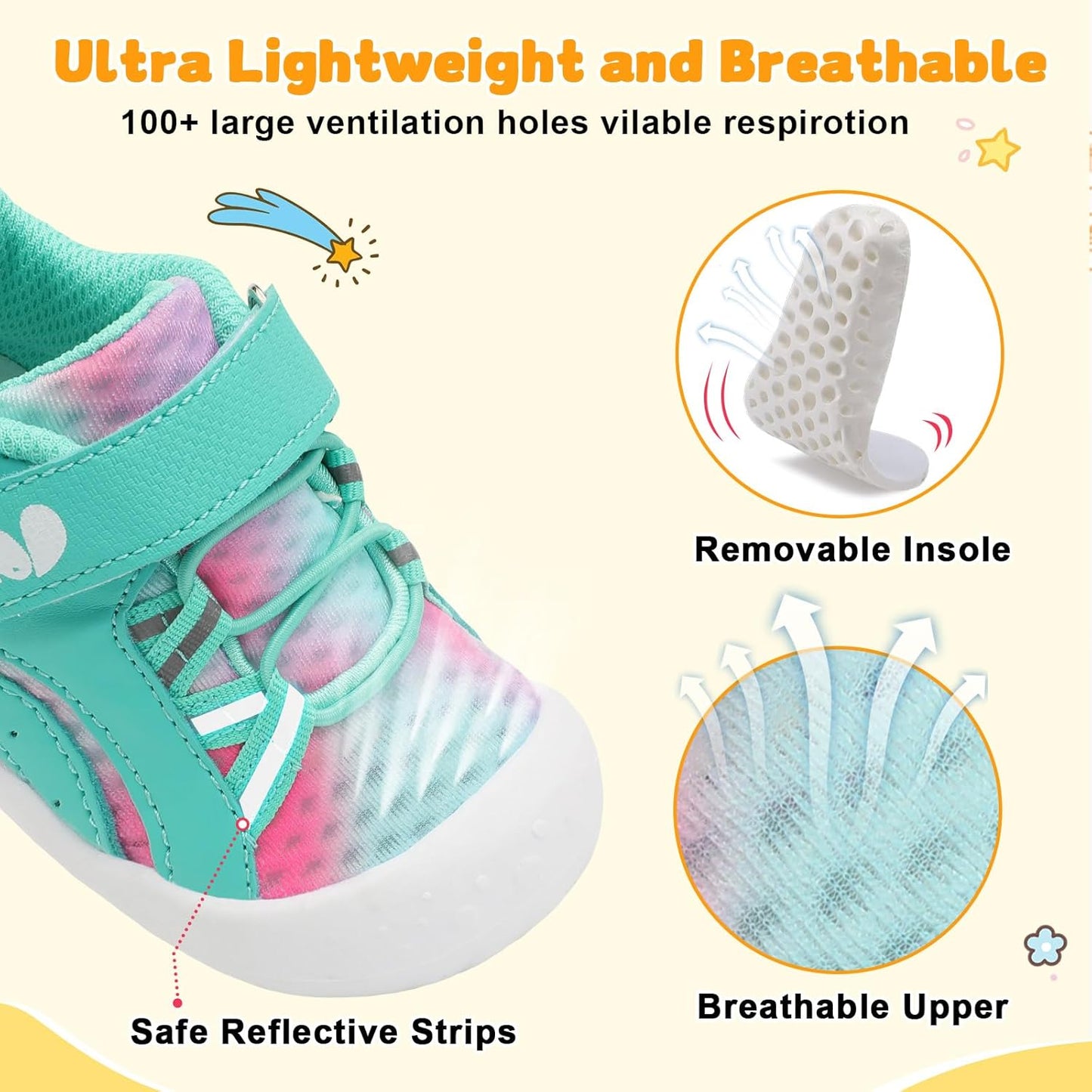FEETCITY Wide Baby Shoes Boys Girls Baby Barefoot Shoes Breathable Infant Walking Shoe Crib Sock Shoe Toddler Sneakers Flexible