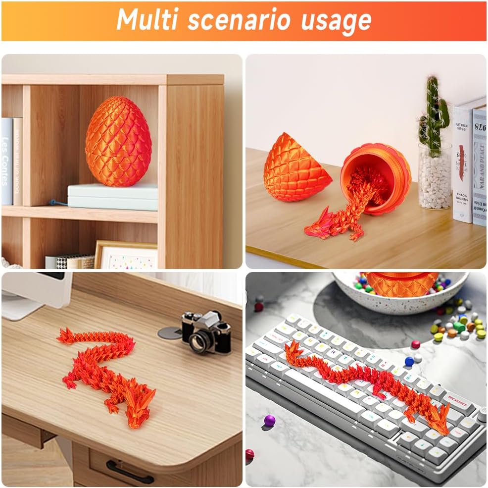 3D Printed Dragon Egg, Mystery Crystal Dragon Egg Fidget Toys Surprise, Articulated Crystal Dragon Eggs with Dragon Inside (Laser Red)