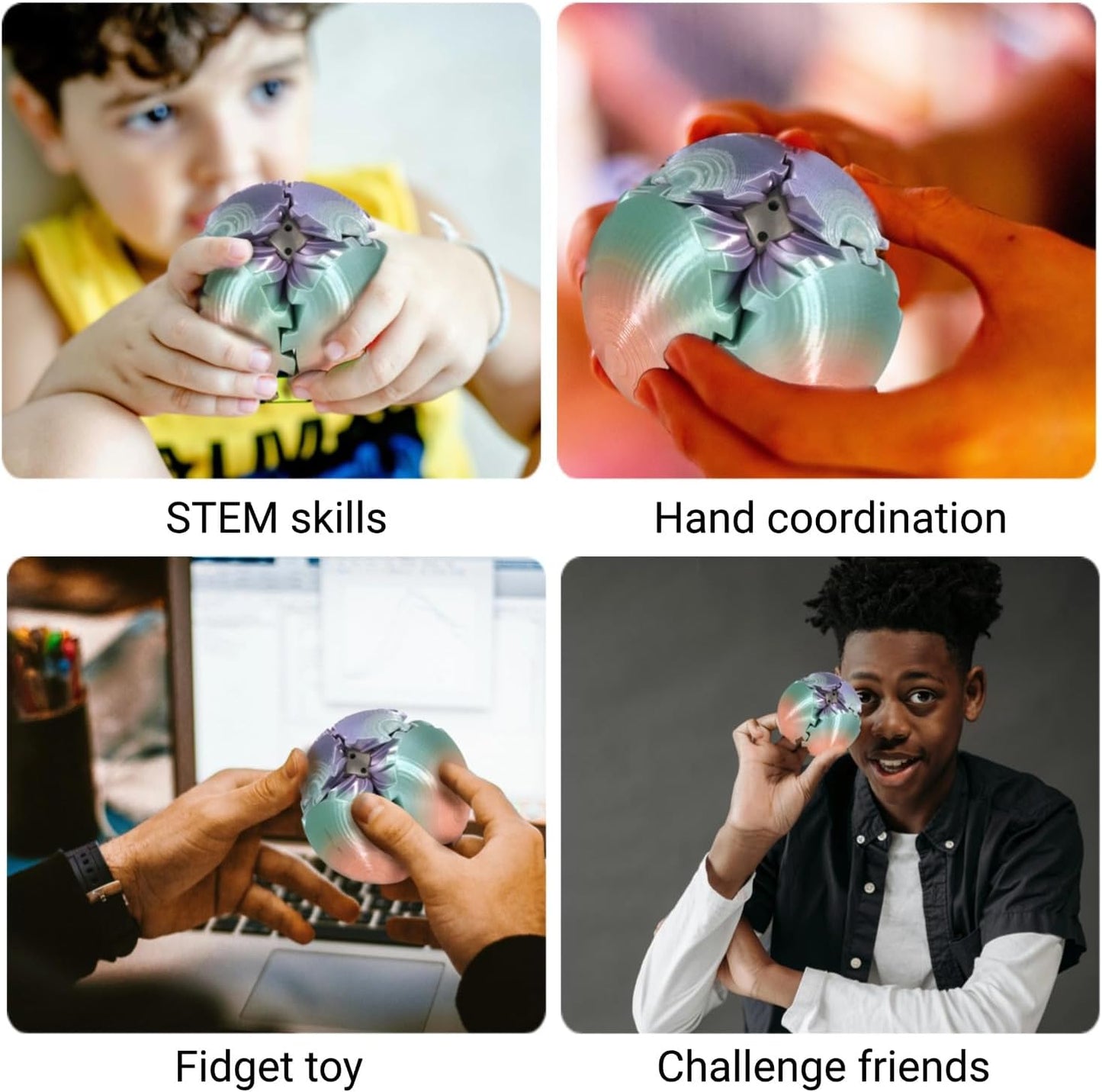 3D Printed Gear Ball, Gear Sphere Fidget Toy Stress Relif Toy for ADHD, Anxiety Relaxing Toy for Adults at Work/Study/Travel, Twist Candy Color