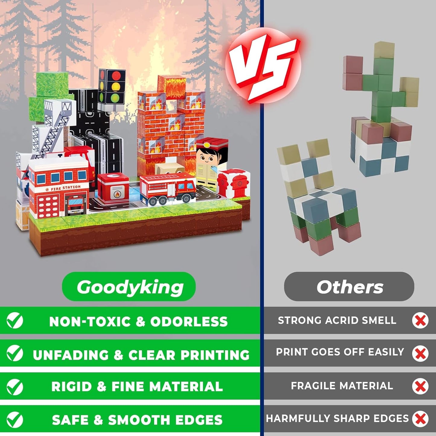 GoodyKing Magnetic Blocks|100PCS Fire Truck Magnetic Building Cube Game,Constructions Toys for Boys & Girls Age 3-4,5-8 9 10,STEM Montessori Stacking Toy,Sensory Tiles Building Christmas for Toddlers