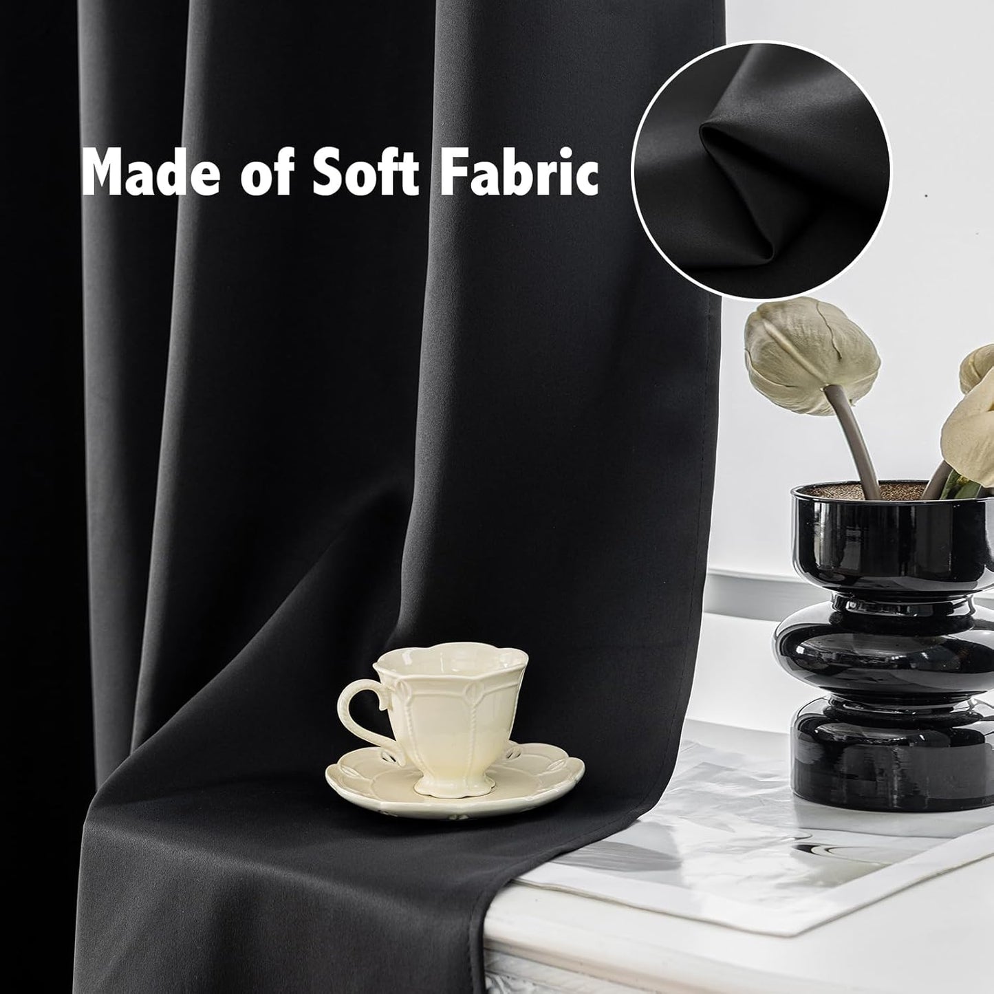 Anytime 100% Blackout Curtain Set, Thermal Insulated & Energy Efficiency Window Draperies for Guest Room, Full Shading Panels for Shift Worker and Light Sleepers（Black, 2 Panels, 70W x 108L）