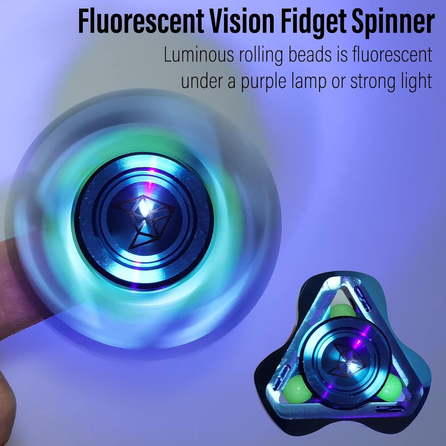 FREELOVE Upgraded Fox Metal Fidget Spinner for Adults, Steel/Glow Balls Clicking Noise, Mini Small Tiny Pocket Tri Finger Gyro, Long Spinning Premium Bearing Toy, Stainless Steel CNC, Blue