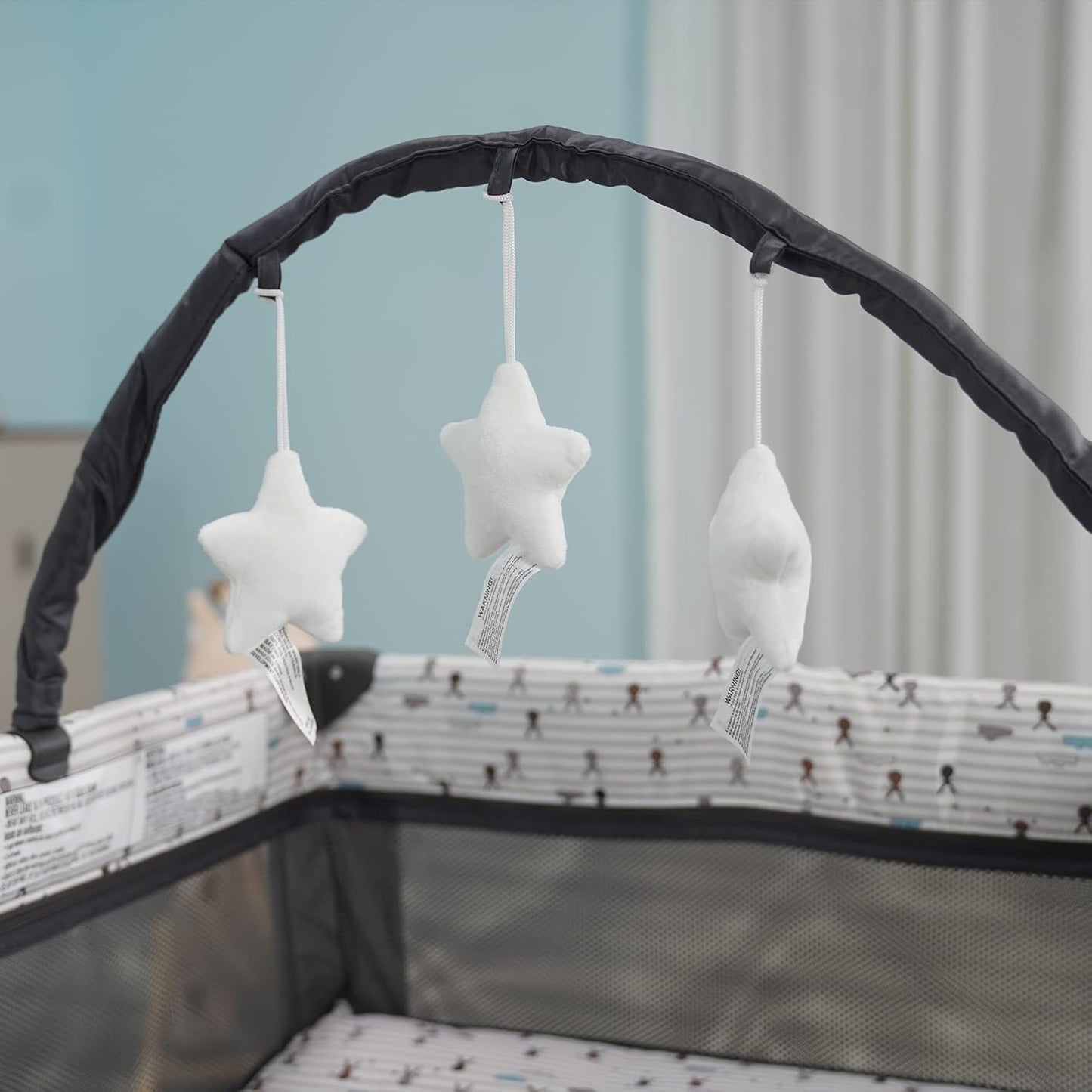 Pamo Babe Portable Playard,Sturdy Play Yard with Padded Mat and Toy bar with Soft Toys