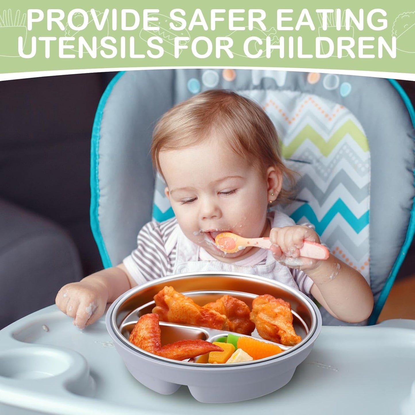 Nuogo 3 Pcs Stainless Steel Baby Suction Plates with Removable Silicone Shell 2-in-1 Metal Toddler Bowl Divided for Picky Eaters Kids Feeding Led Weaning Supplies, Dishwasher Safe (Blue,Pink,Green)