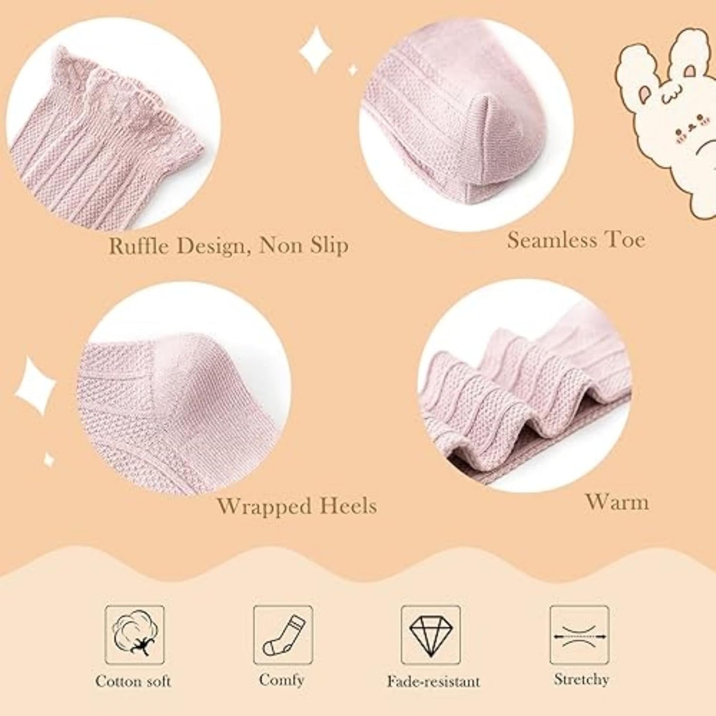 Zando Baby Knee High Socks - Infant to Toddler, Cotton Ruffle Socks, Warm Girls & Boys Long Stockings, 3-6 Pairs