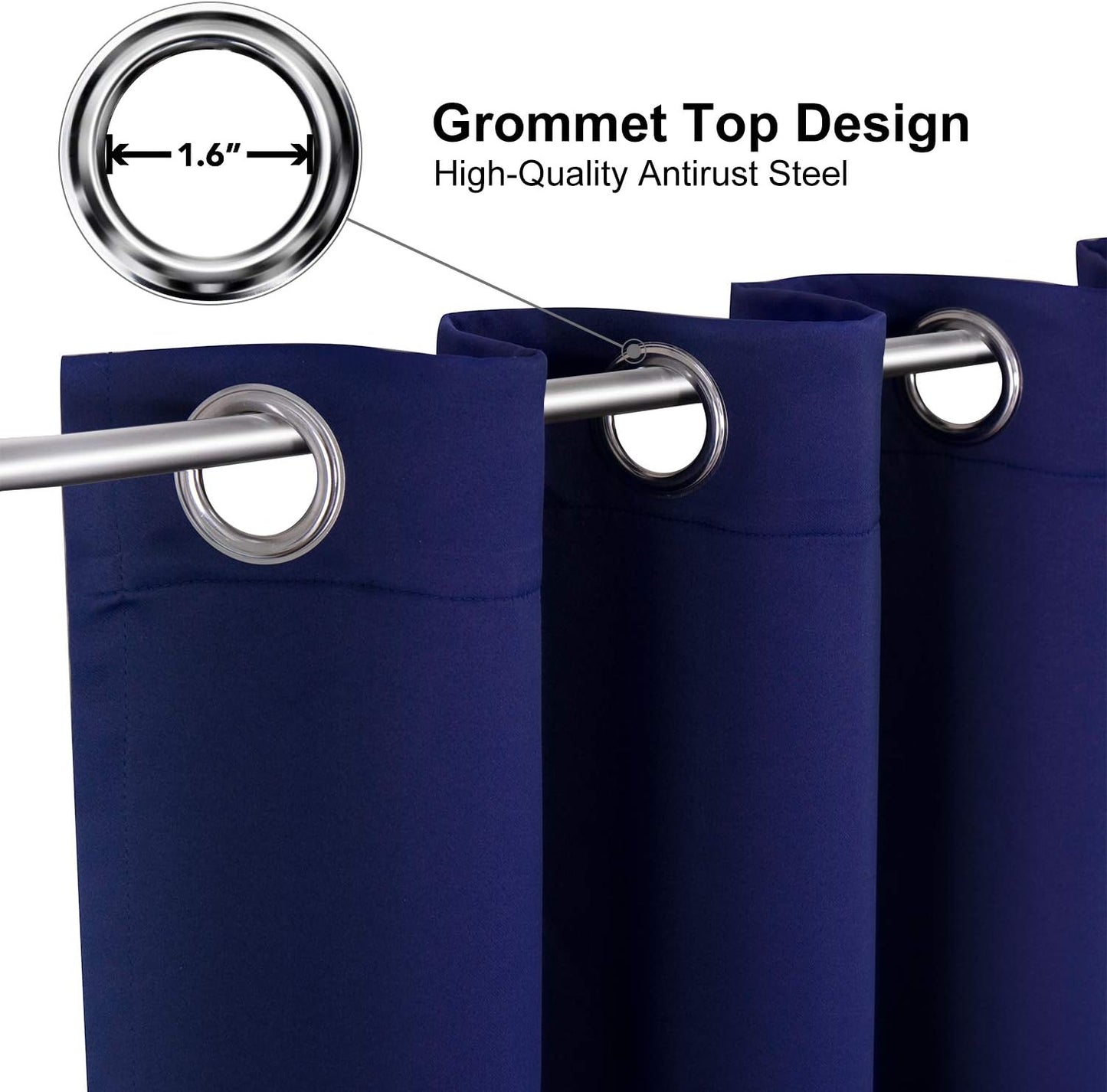 ChrisDowa Blackout Curtains 90 Inches Long 2 Panels Set for Living Room, Grommet Thermal Insulated Room Darkening Curtains for Bedroom (Navy Blue, 52 x 90 Inch)