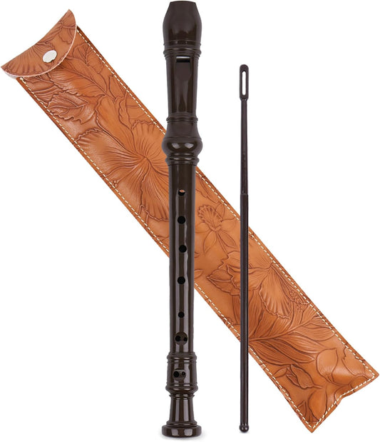Recorder Instrument for Beginner Kids Adults,8-Hole Soprano Descant Recorder Music Flute with with Cleaning Rod & Leather Case For School Student Home Entertainment(2-Carved Light Brown)