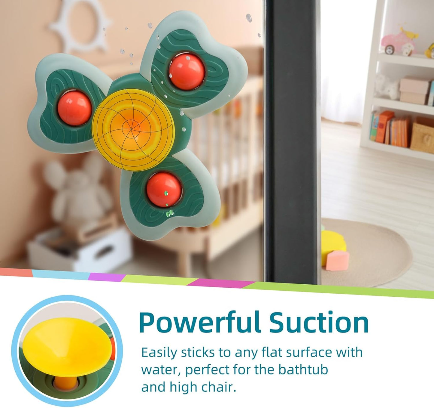 LiKee Strong Suction Cup Fidget Spinnerz Sensory Bath Toys for Baby 12 18 Months Airplane Car Travel Table & Window Toys for 1 2 Year Old Toddler Boys and Girls (Snail)