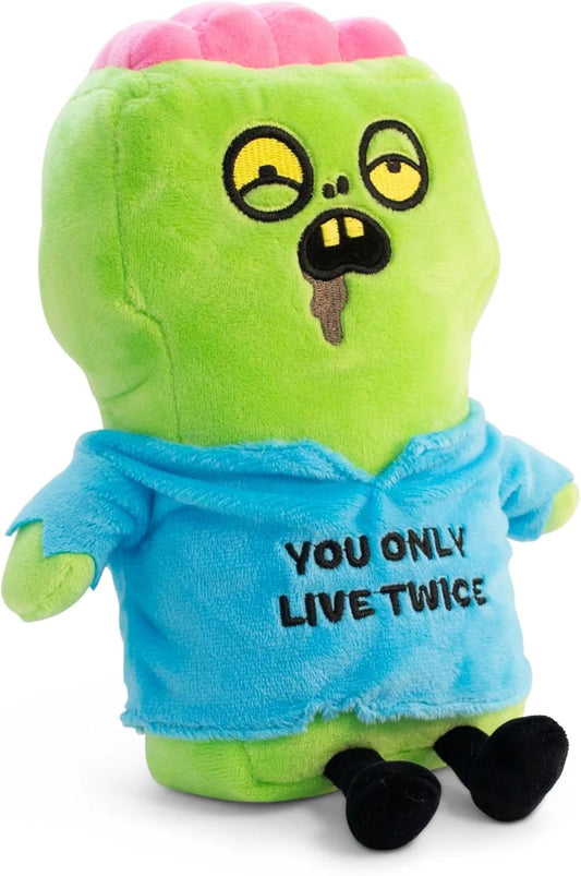 Zombie Plushie, Funny Meme Gag Gift, Comical Plush Collectible, Stocking Stuffer Present, Great for Emotional Support, Fun Desk Accessory, Weighted Base for Display