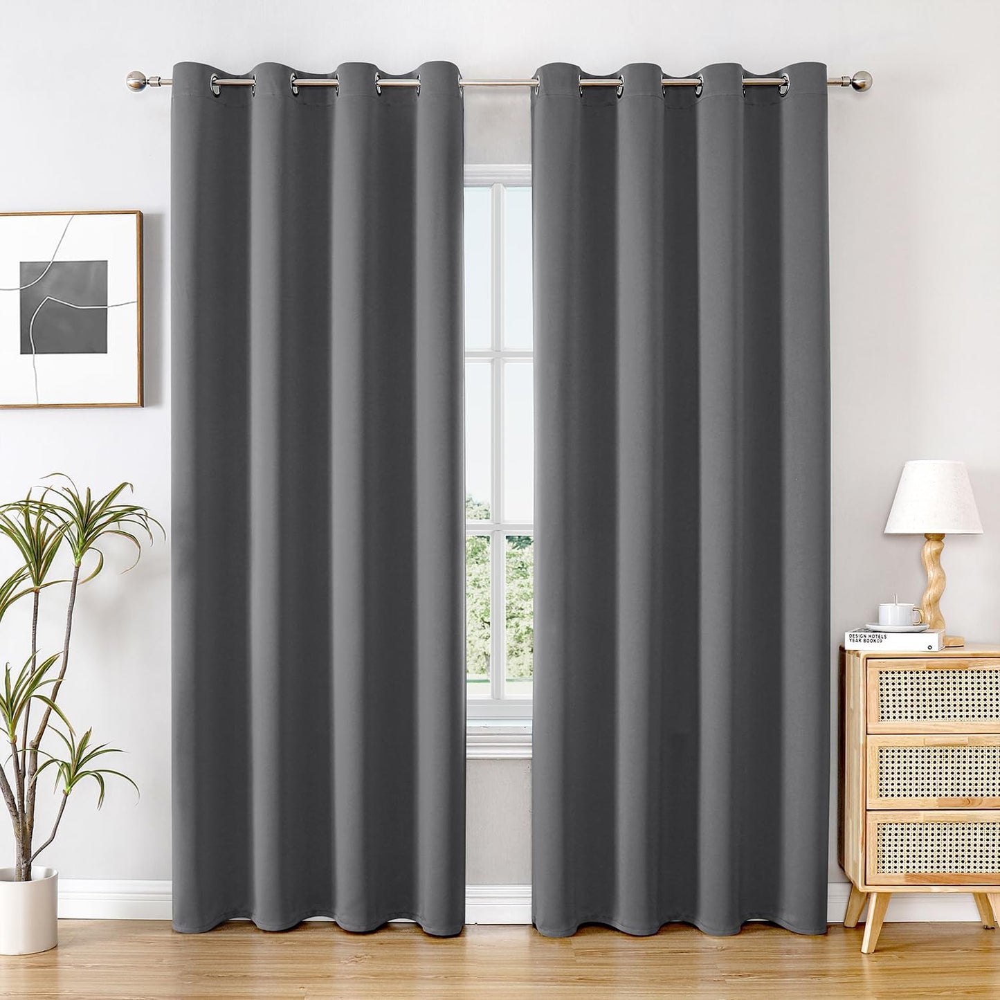 ChrisDowa Blackout Curtains 80 inches Long for Bedroom - 2 Panels Set Grommet Thermal Insulated Room Darkening Curtains for Living Room (Grey, 52 x 80 Inch)