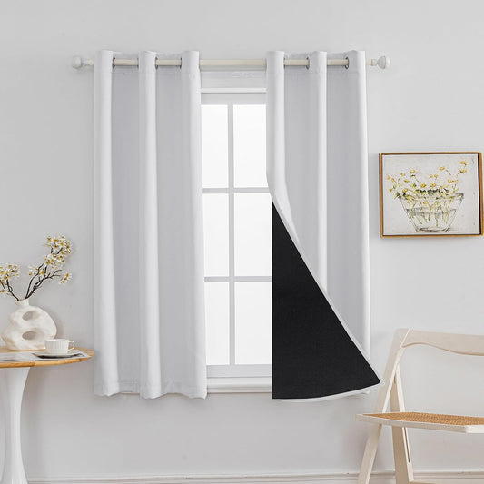 Anytime 100% Blackout Curtain Set, Thermal Insulated & Energy Efficiency Window Draperies for Guest Room, Full Shading Panels for Shift Worker and Light Sleepers（Greyish White, 2 Panels, 42W x 45L）