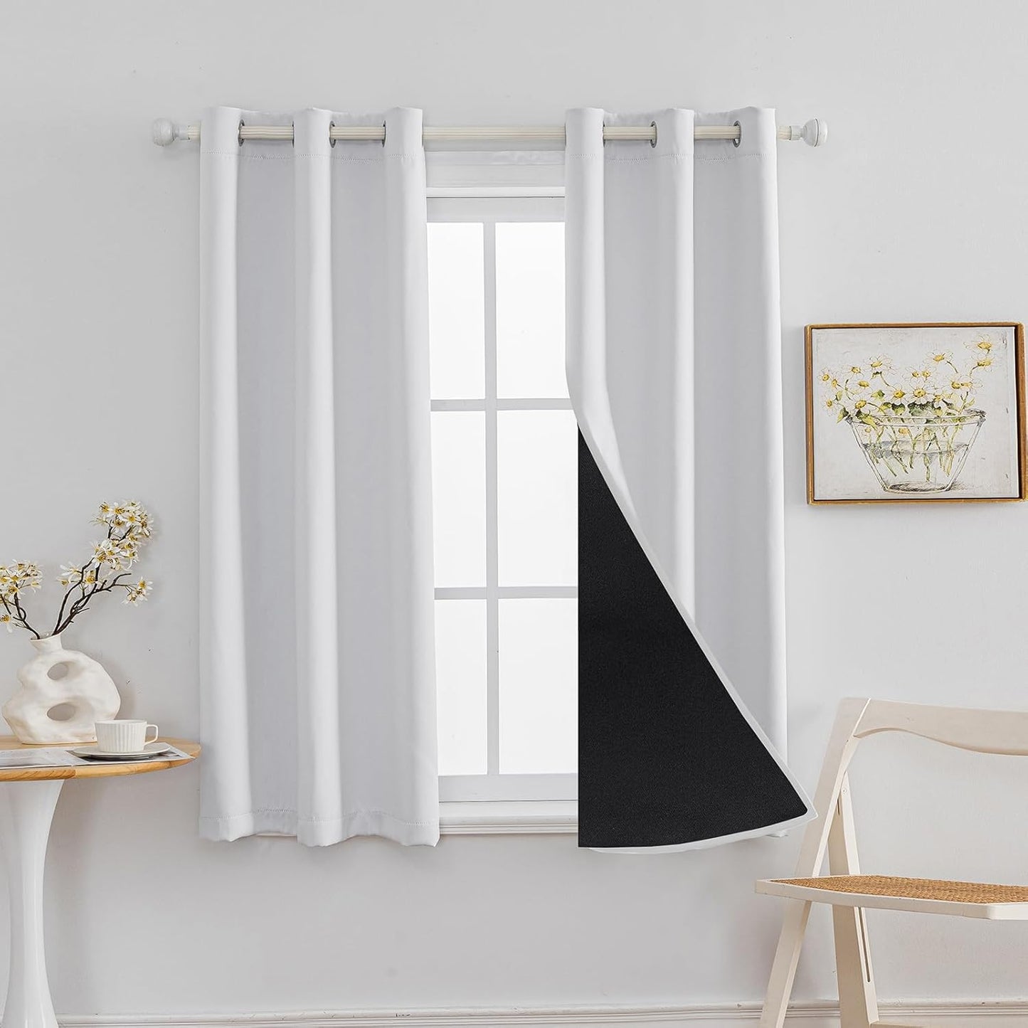 Anytime 100% Blackout Curtain Set, Thermal Insulated & Energy Efficiency Window Draperies for Guest Room, Full Shading Panels for Shift Worker and Light Sleepers（Greyish White, 2 Panels, 37W x 63L）