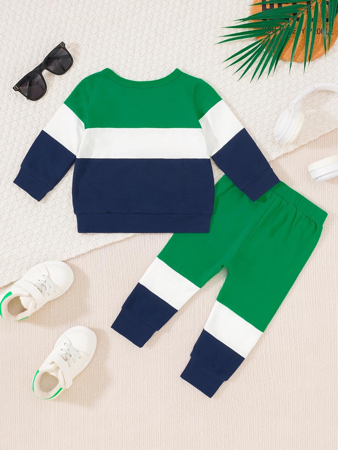 Toddler Baby Boy Outfits Fall Winter Clothes Color Block Long Sleeve Sweatshirt Tops + Jogger Pants Set 2PCS