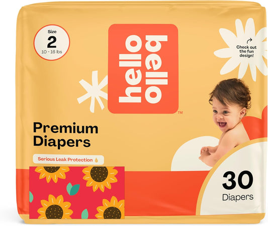 Hello Bello Diapers, Size 2 (10-16 lbs) Flower Child, 30 Count of Premium Disposable Baby Diapers, Hypoallergenic with Soft, Cloth-Like Feel