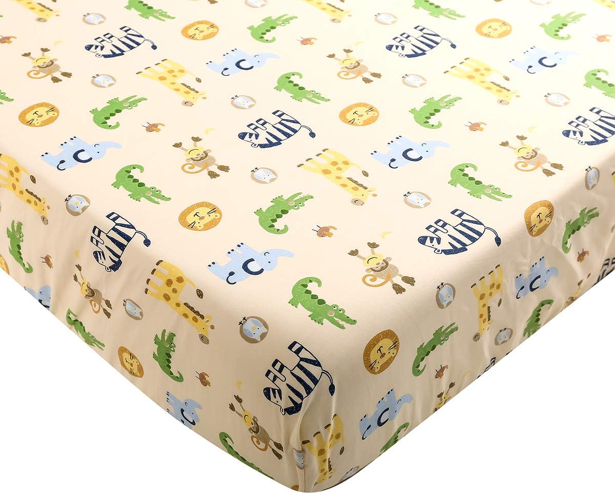 Brandream Jungle 3- Piece Nursery Crib Bedding Sets for Boys - Zebra Elephant Lion Monkey Giraffe Crocodile Birds - Playful Animal Zoo