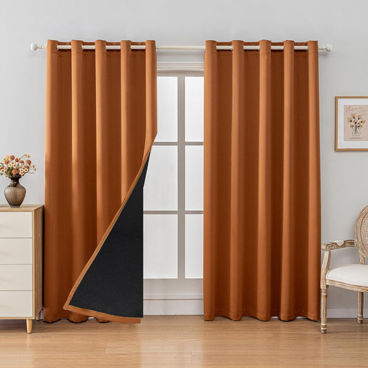 Anytime 100% Blackout Curtain Set, Thermal Insulated & Energy Efficiency Window Draperies for Guest Room, Full Shading Panels for Shift Worker and Light Sleepers（Orange, 2 Panels, 70W x 108L）