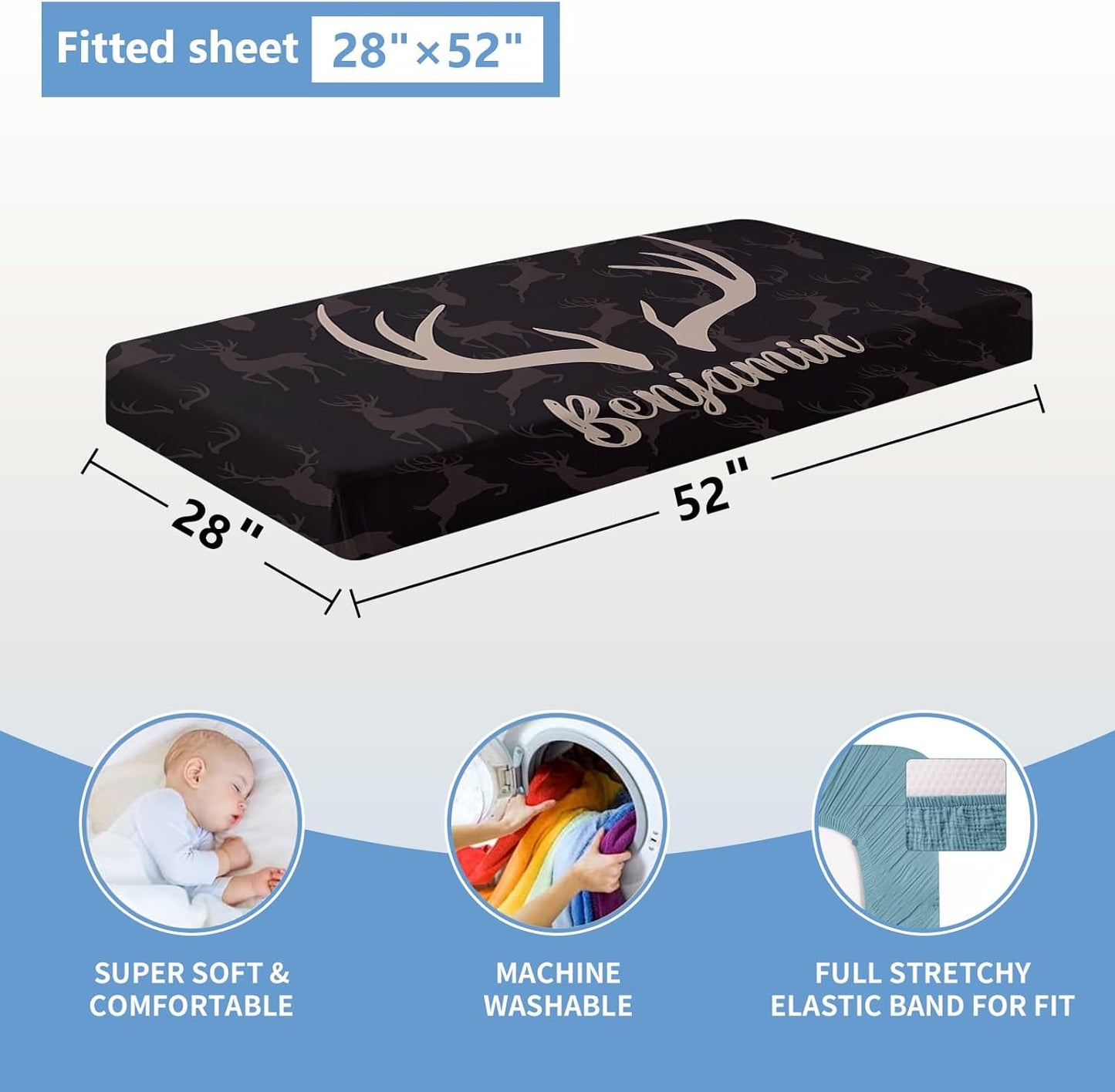 Personalized Woodland Deer Crib Set - 5 Pcs Nursery Bedding Set With Double Layer, Soft Bedding Sets For Boys, Girls, Toddlers, Infants