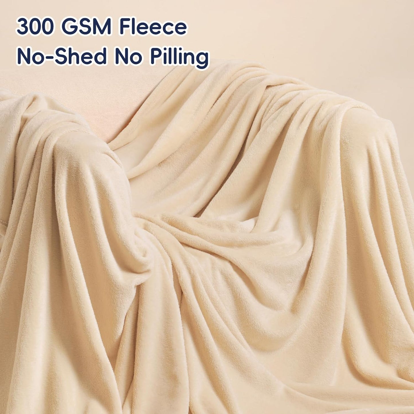 PHF Ultra Soft Fleece Blanket Twin Size, No Shed No Pilling Luxury Plush Cozy 300GSM Lightweight Blanket for Bed, Couch, Chair, Sofa Suitable for All Season, 66" x 90", Beige