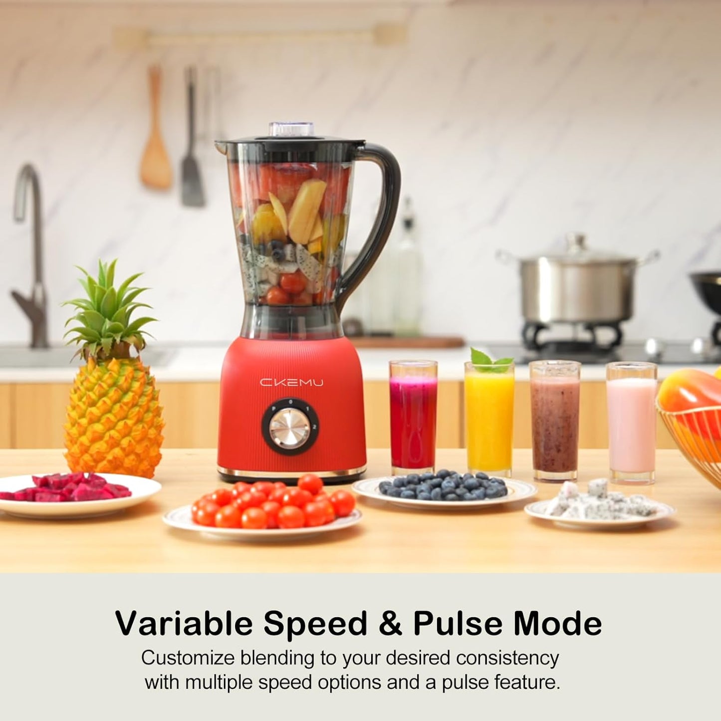 Professional Blender | 8-Cup Big Capacity | Powerful 25,000RPM Motor | Perfect for Smoothies, Shakes, and Frozen Drinks | BPA-Free & Dishwasher-Safe | Red
