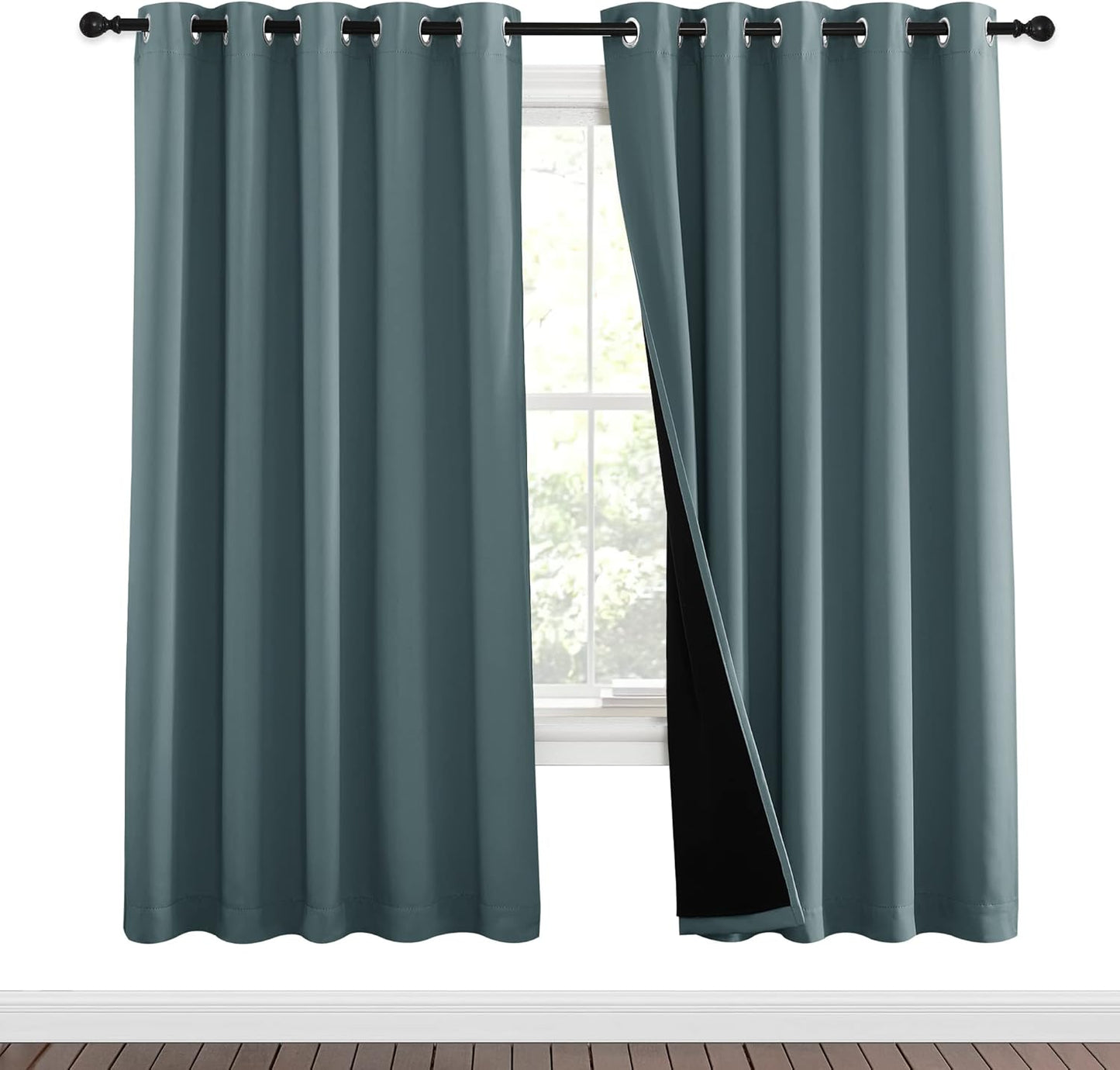 NICETOWN 100% Blackout Window Curtain Panels, Full Light Blocking Drapes with Black Liner for Nursery, 72-inch Drop Thermal Insulated Draperies (Aqua, 2 Pieces, 62-inch Wide Per Panel)