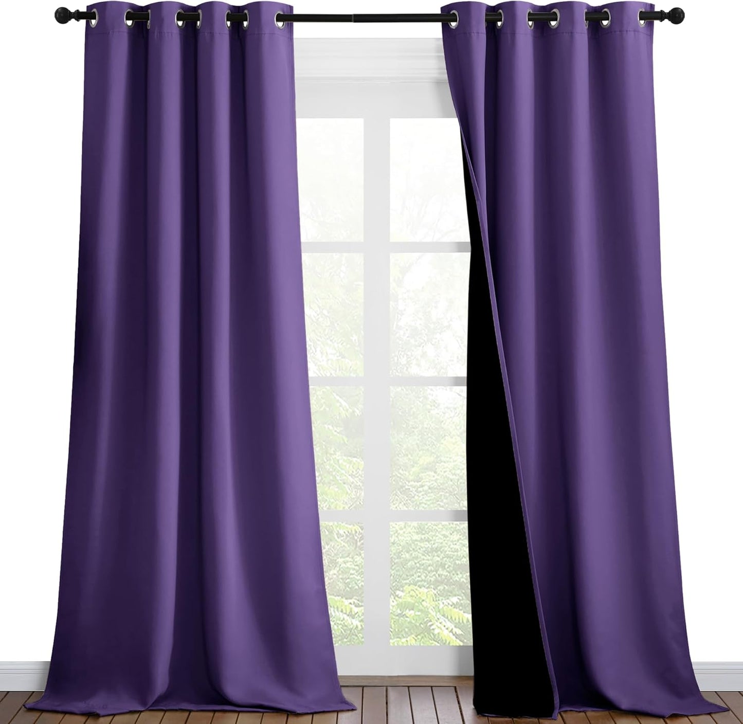 NICETOWN 100% Blackout Blinds, Set of 2, 46 inches x 96 inches, Laundry Room Decor Window Treatment Curtains for Large Patio Sliding Door, Thermal Insulated Lilac Purple Curtains for Bedroom