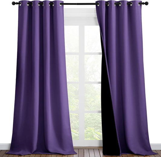 NICETOWN 100% Blackout Blinds, Set of 2, 46 inches x 96 inches, Laundry Room Decor Window Treatment Curtains for Large Patio Sliding Door, Thermal Insulated Lilac Purple Curtains for Bedroom