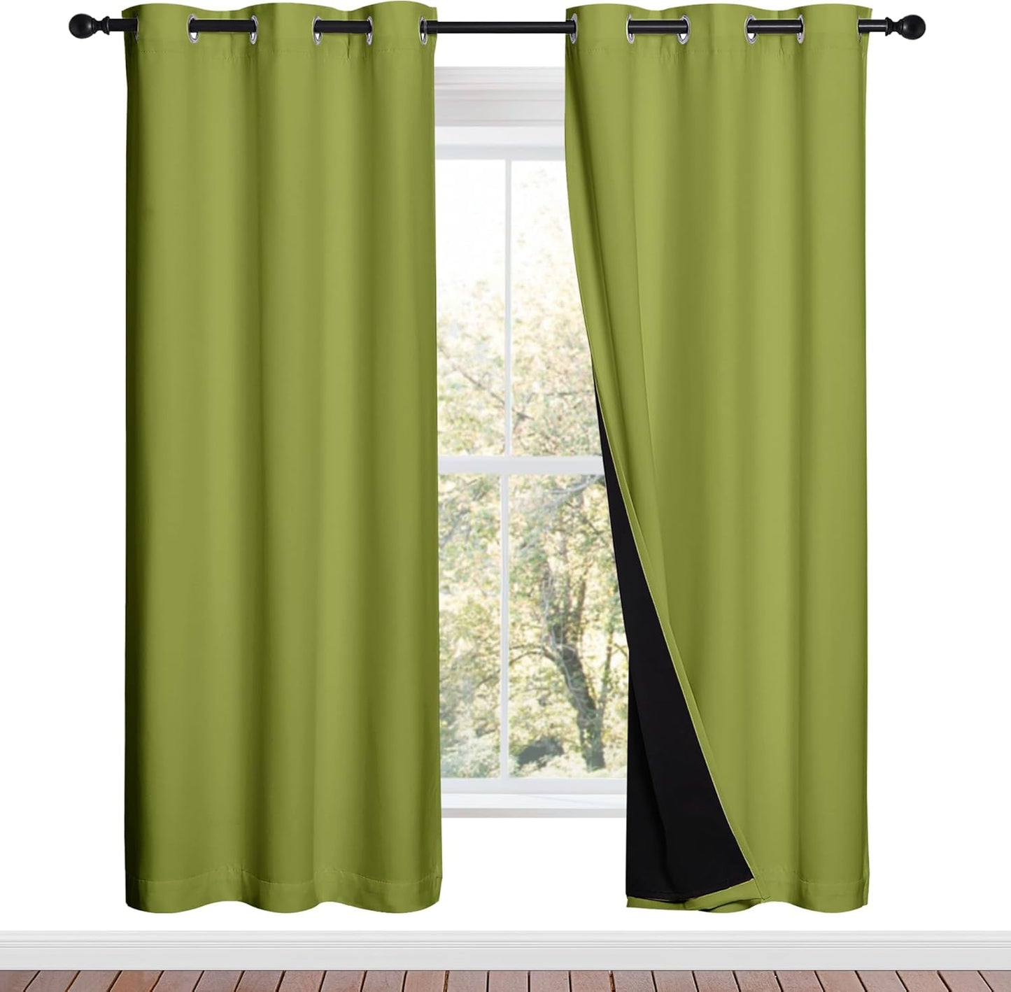 NICETOWN Full Shade Curtain Panels, 37" Wide x 70" Long, Fresh Green, Pair of Thermal Insulated & Energy Efficiency Blackout Drapes for Living Room, Lined Silky Performance Window Dressing