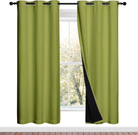 NICETOWN Full Shade Curtain Panels, 37" Wide x 70" Long, Fresh Green, Pair of Thermal Insulated & Energy Efficiency Blackout Drapes for Living Room, Lined Silky Performance Window Dressing
