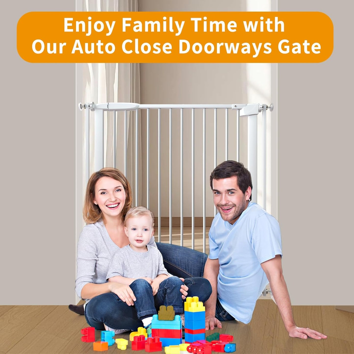 Extra Wide Baby Gate 30.11-77.36",Ultra Narrow 1.37" Spacing Dog Gate indoor,Double Lock Auto Close Pet Gate for House,Pressure Mounted Baby Gate Easy Walk Through Pet Gate for Hallway(White)