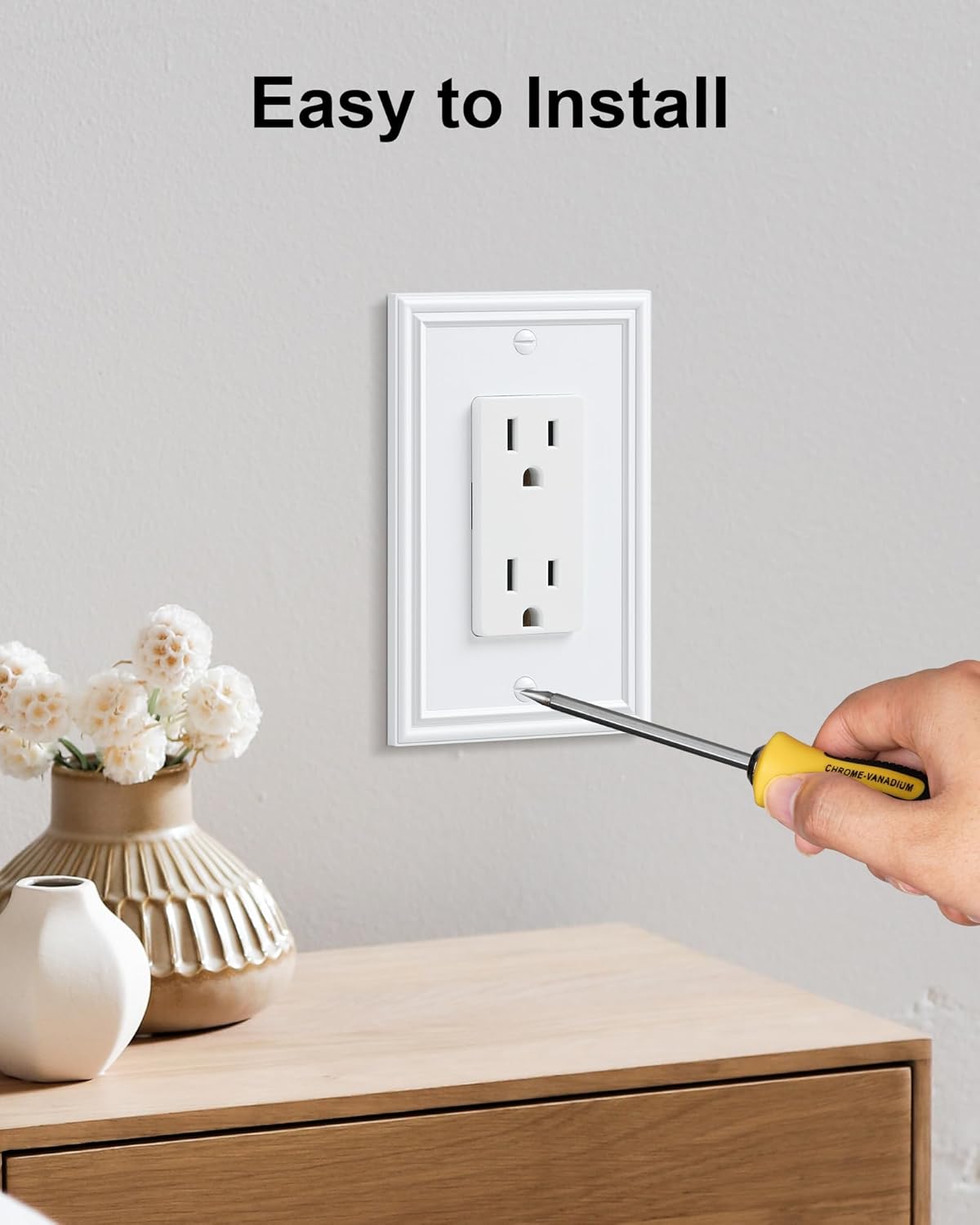 2-Pack Decorator Outlet Cover Plate, White Decorative Switch Plates and Outlet Covers, Durable Zinc Alloy Wall Plates for Electrical Outlets, Receptacle, GFCI Outlet, Dimmer Switch