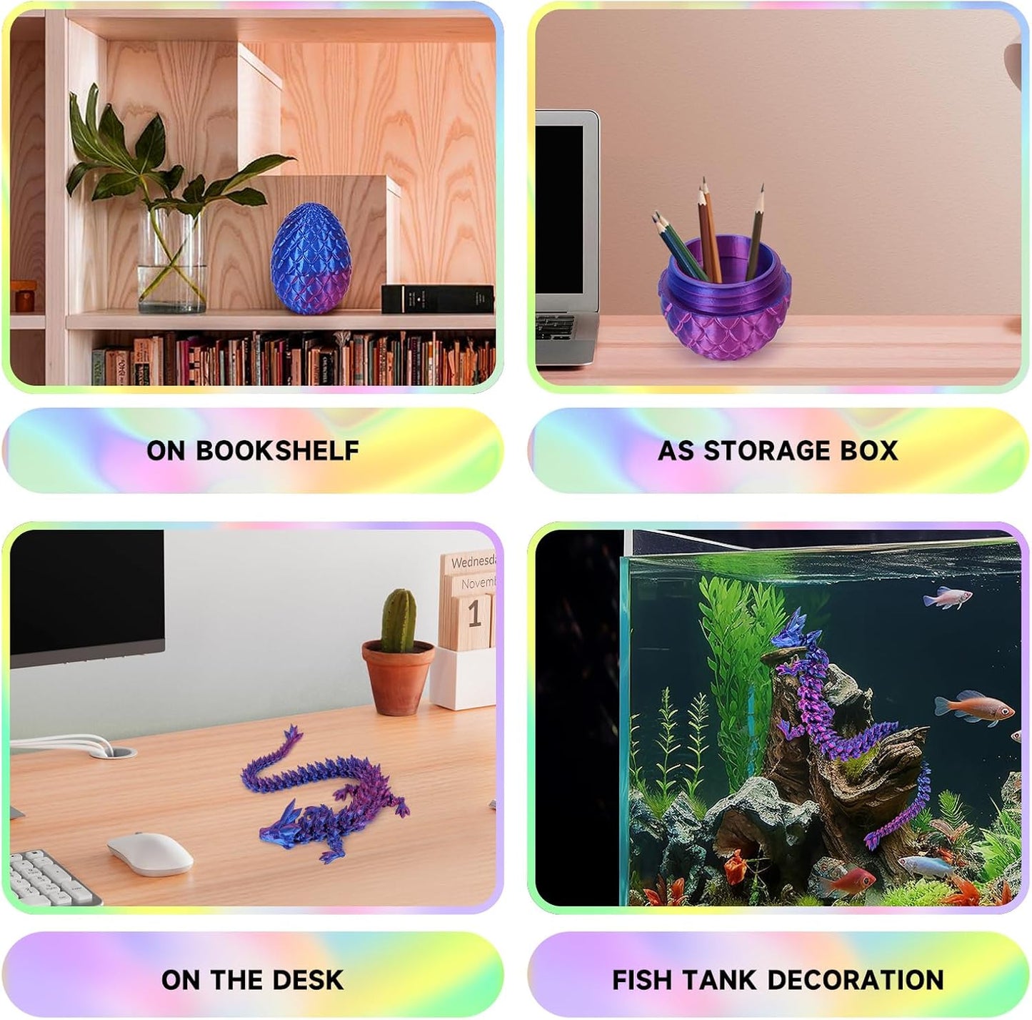 3D Printed Dragon Egg,Dragon Eggs with Dragon Inside,Crystal Dragon Fidget Toys,Full Articulated Dragon Dragon in Egg,Adults Fidget Toys for Autism ADHD（Laser Violet-12inch）