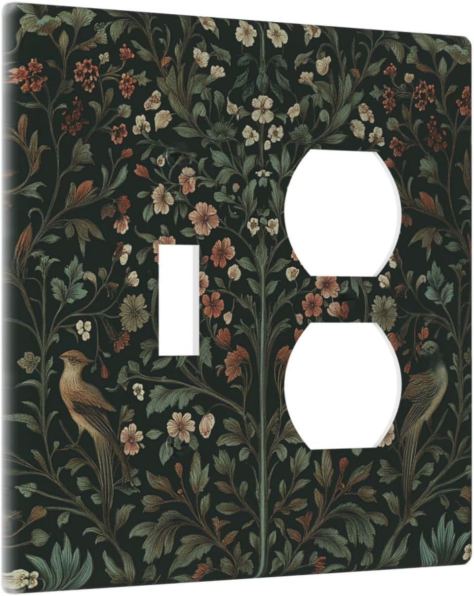 Wallplates Vintage Morris Colorful Flower Green Leaf 1 Toggle 1 Duplex Switch Plate Electrical Gfci Faceplate Decorative Light Switch Covers For Bed Room Living Room Decor