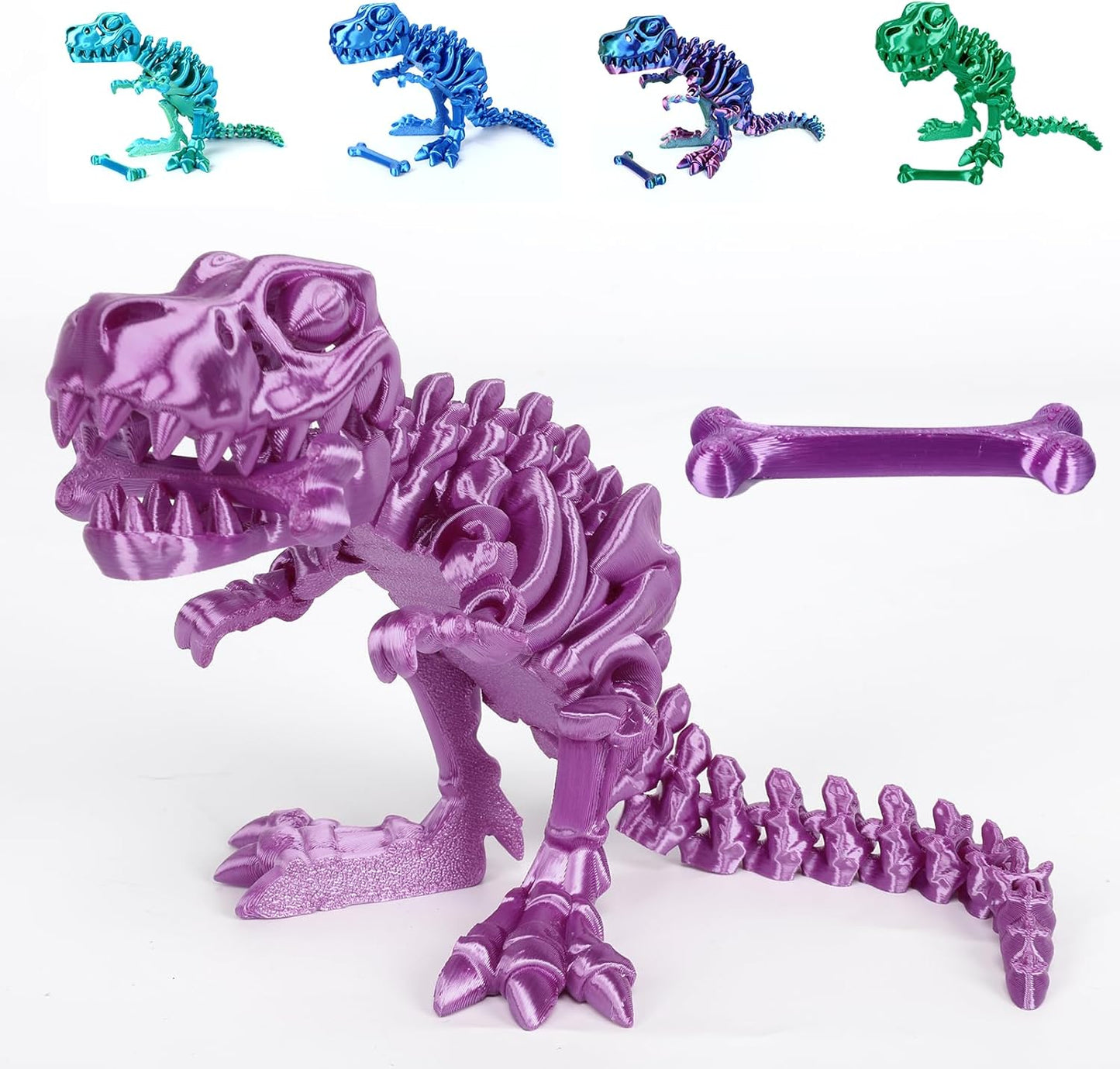 3D Printed Dinosaur Bones Tyrannosaurus Rex Skeleton with Movable Joints, 3D Model Skull T-Rex, Flexible Articulated Dinosaur Fidget Toys Adults for Autism/ADHD