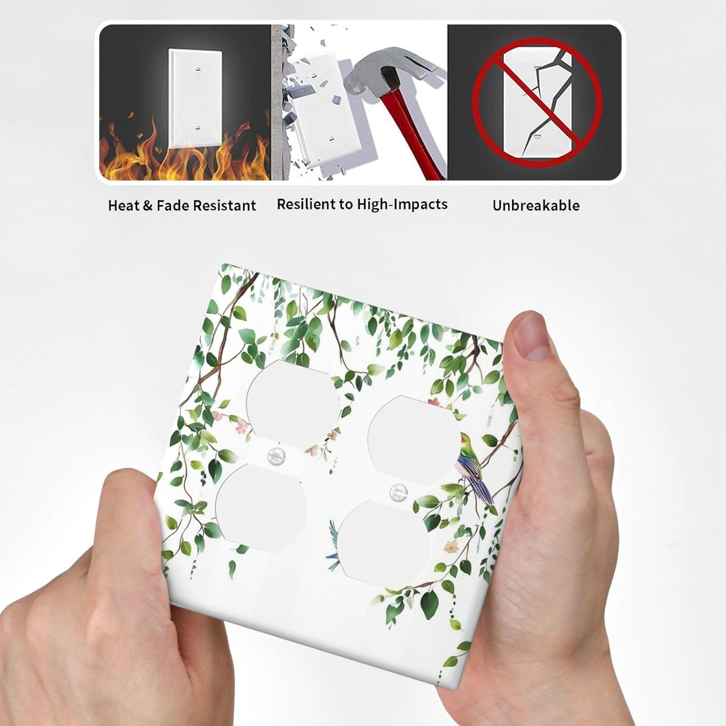 Outlet Covers Green Leaves Bird Eucalyptus Sage Plant 2 Gang Double Duplex Decorative Light Switch Covers Electrical Wallplates Socket Faceplate For Bed Room Living Room Decor