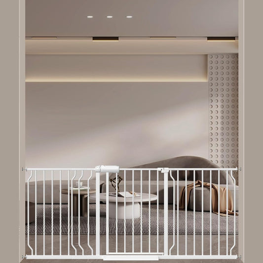 WAOWAO Baby Gate 62.20-71.26" Extra Wide Pressure Mounted Walk Through Swing Auto Close Safety White Metal Toddler Kids Child Dog Pet Puppy for Stairs,Doorways,Kitchen